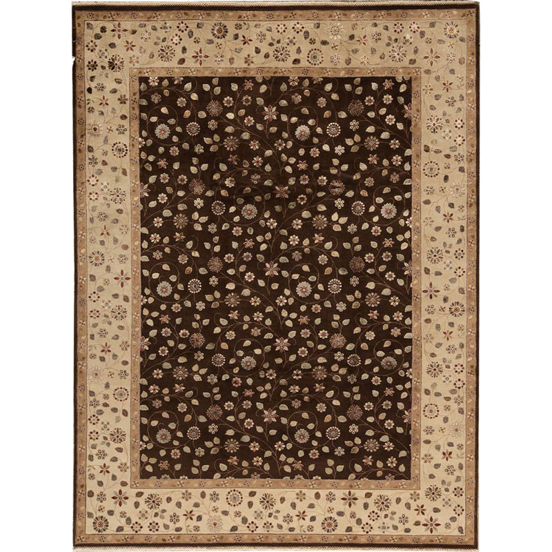 Tapis brun et ivoire de haute qualité noué à la main