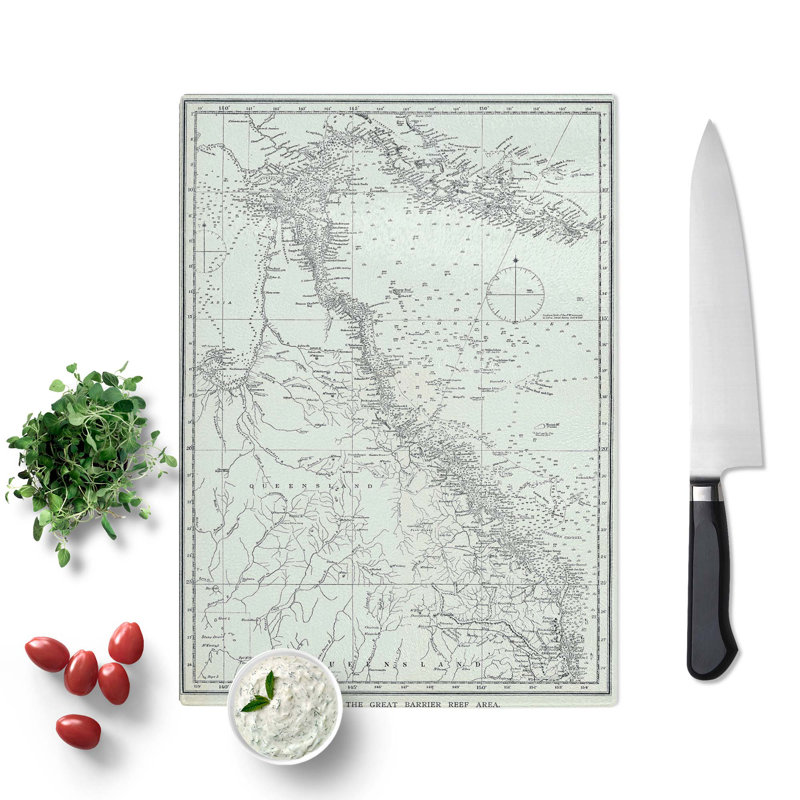Tempered Glass Map Chart of the Great Barrier Reef Area Chopping Board, 20 cm x 28.5 cm