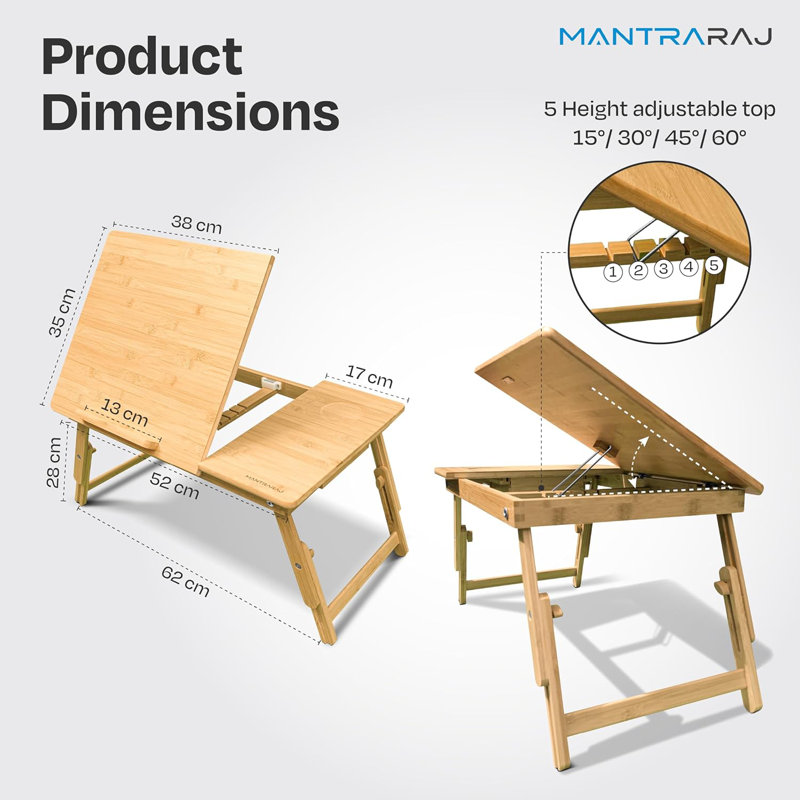 MantraRaj Bamboo Lapdesk Foldable Laptop Stand Bed Table Serving Breakfast Tray Adjustable