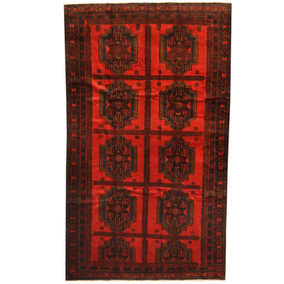 Tapis rouge / bleu marine en laine noué à la main Hartstein