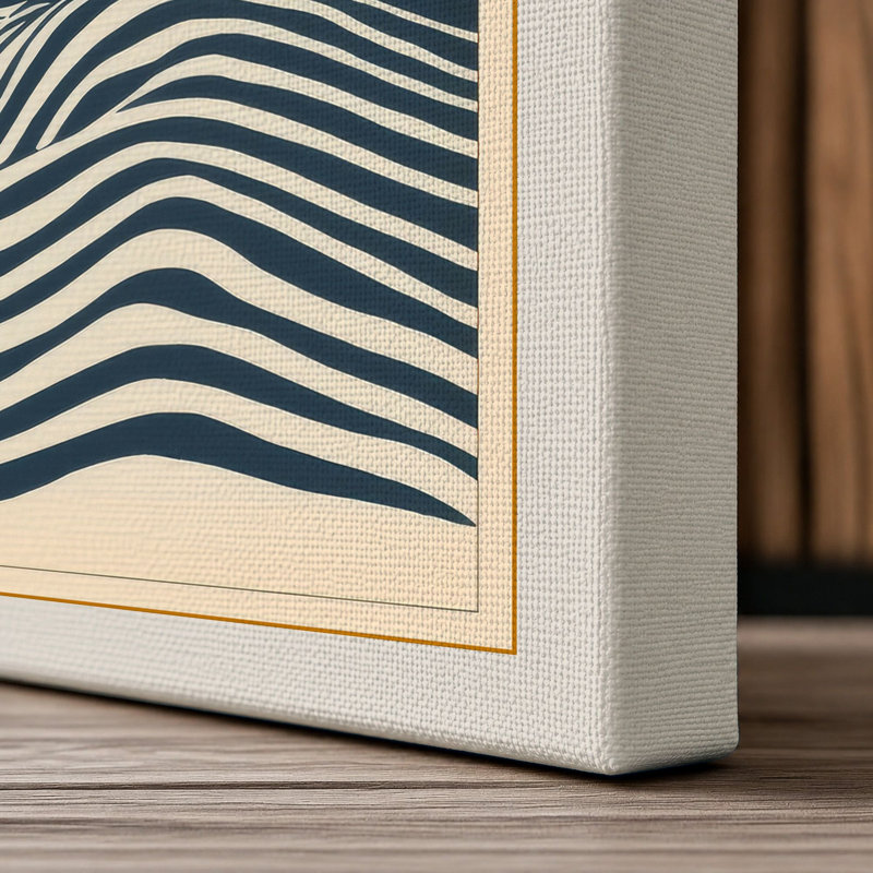 Lighthouse Among Waves Japandi - Wrapped Canvas, 36x24 - 91.4 x 61.0 cm, Cream Border