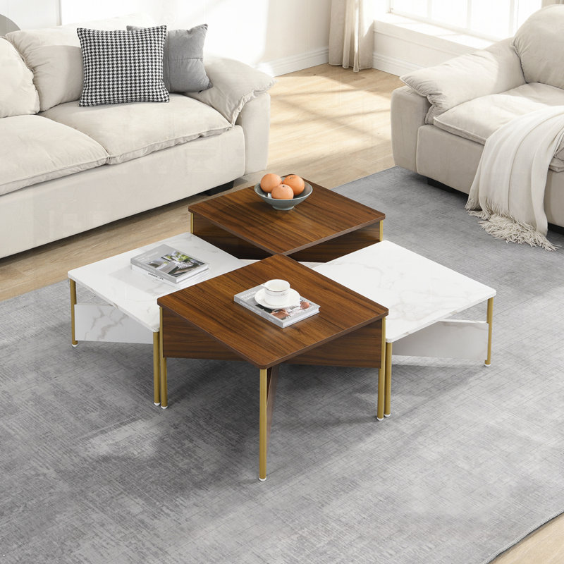 Ensemble de 4 tables basses Modern Modern, Blanc/noyer