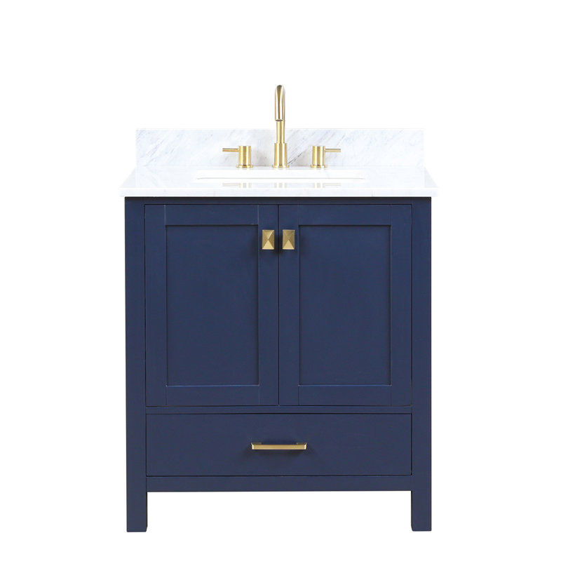 Meuble-lavabo simple 30 po avec plateau en marbre de Carrare Abbottsville, Bleu