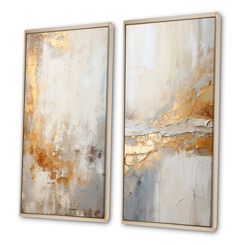Fusion abstraite dorée et beige - ensemble de salon abstrait 2 pièces, Cadre flottant brun, H 32 po x l 33 po