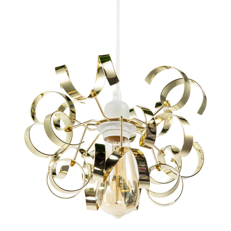 Polished Gold Metal Pendant Shade With Twisting And Curving Strips By 