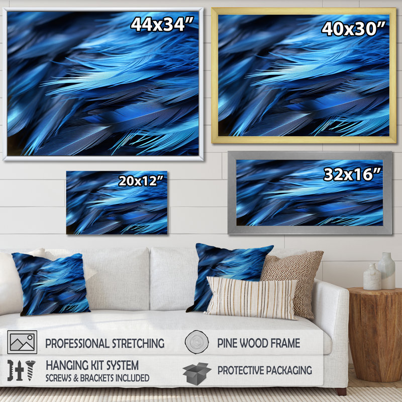 «Blue Heron Feathers of Light I», reproduction sur toile, Toile tendue, H 34 po x l 44 po x P 1,5 po