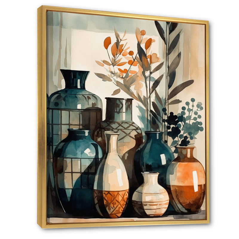 Vase en céramique Roumpini, H 32 po x l 24 po x P 1 po, Cadre flottant doré