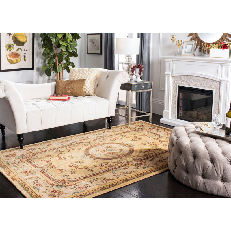 Handmade Light Gold and Beige Wool Tufted Area Rug