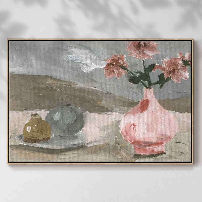 Vase de fleurs roses VI, H 25 po x l 37 po x P 2 po, Naturel