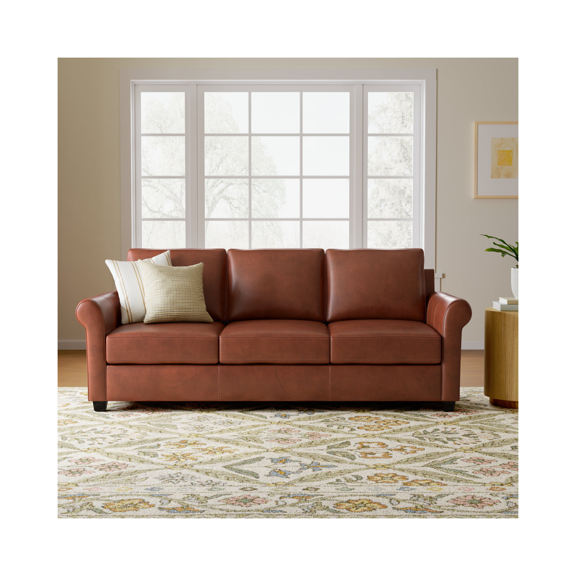 Cataldo 86'' Upholstered Sofa, Sidekick Cobble Stone Genuine Leather
