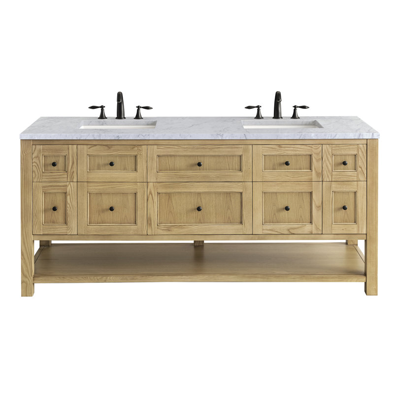 Breckenridge 72'' W Double Vanity, Light Natural Oak, Carrara White, 8" Widespread
