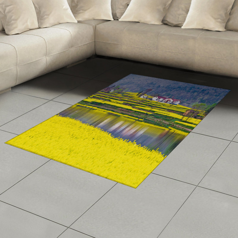 Tapis décoratif à longues fibres en fibre de polyester jaune à haute densité, Rectangle— 4 pi x 5 pi 8 po