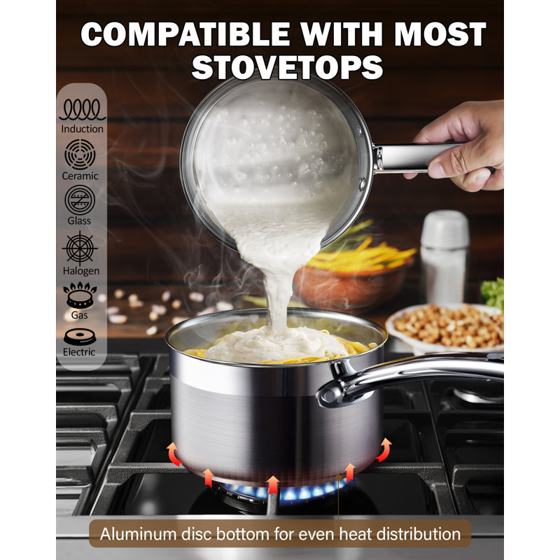3-Quart Silver Stainless Steel Saucier with Lid