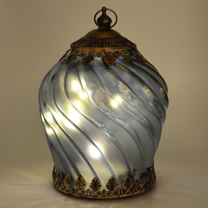 Blue LED Lanterns Twisted Iridescent Moroccan Style Lantern