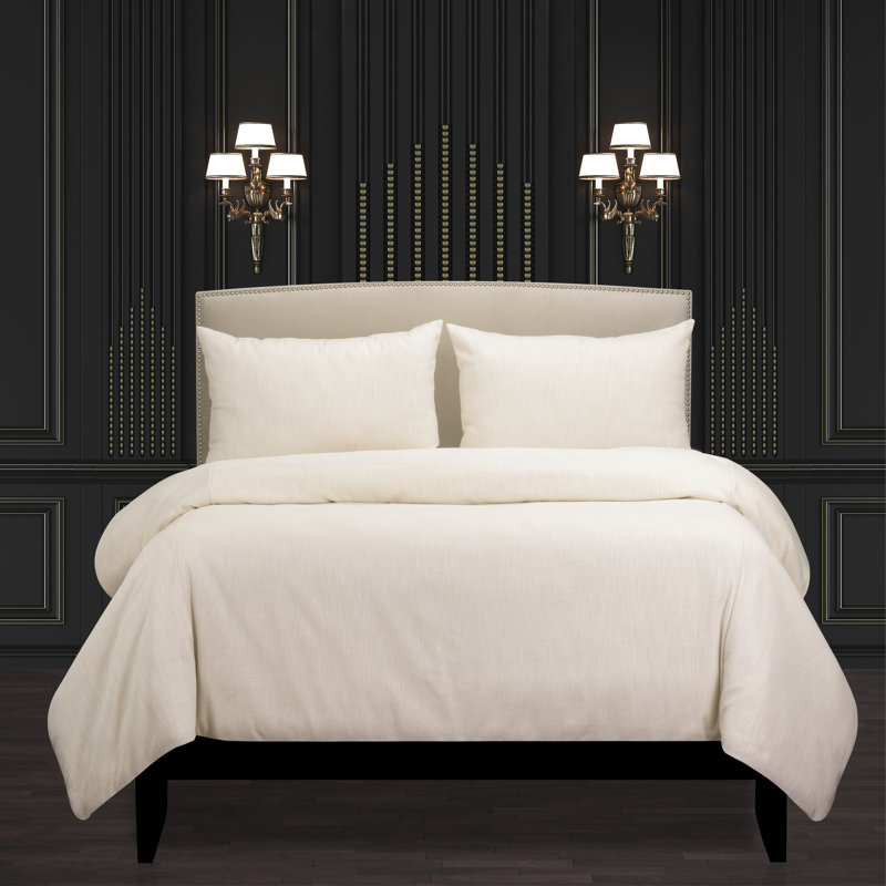Lumiere Shimmer Luxury Duvet Cover & Insert Set, Twin Duvet Cover + 2 Throw Pillows + 1 Sham, Cream
