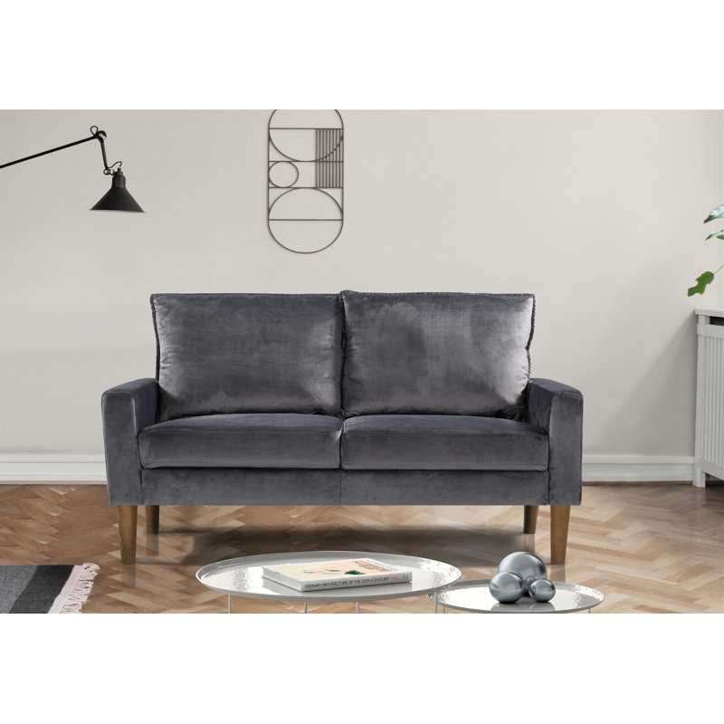 Canapé Ediline, Velours gris, H 29,5 po x l 53 po x P 31 po