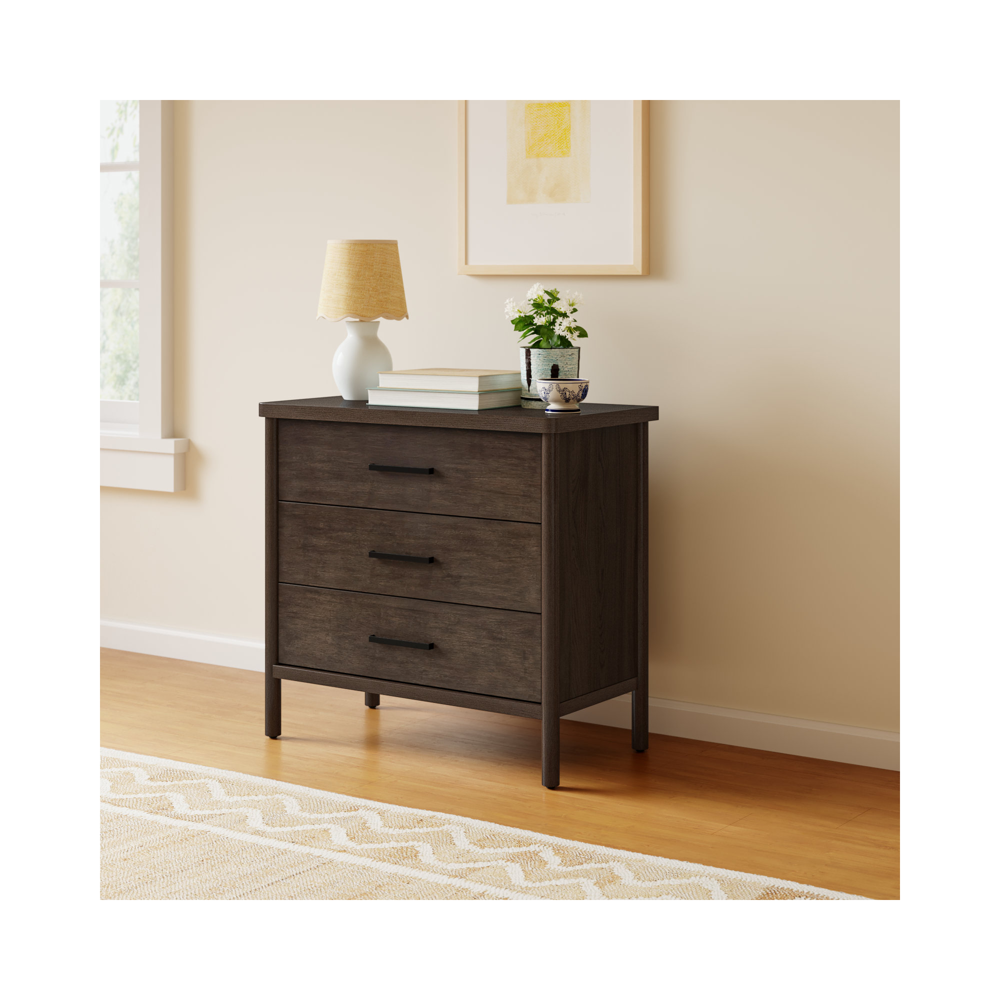 Lovell 3 Drawer 34" W Dresser, Dark Brown