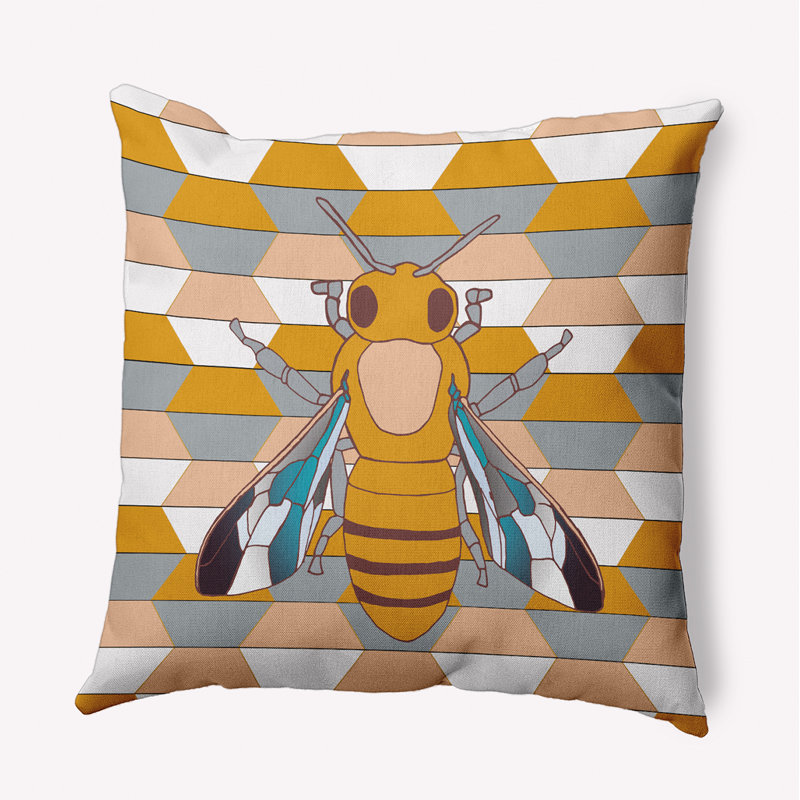 Coussin intérieur / extérieur Leafy Branch, H 18 po x l 18 po, Jaune / laurier / beige géométrique