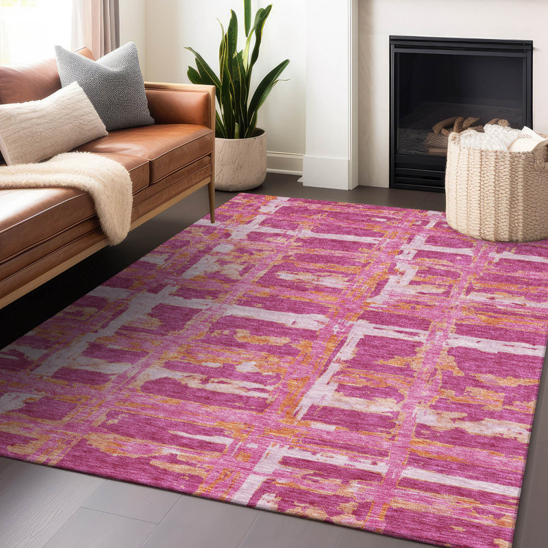 Premium Machine Washable Prisco Blush Rug, Rectangle 3' x 5'