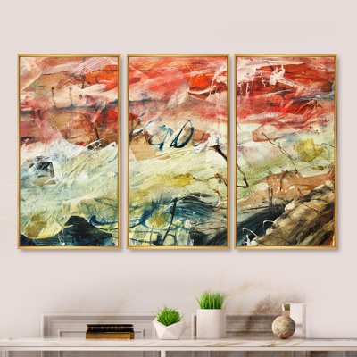 Trois couleurs en peinture à l'huile - ensemble d'art mural sur toile contemporain encadré de 3