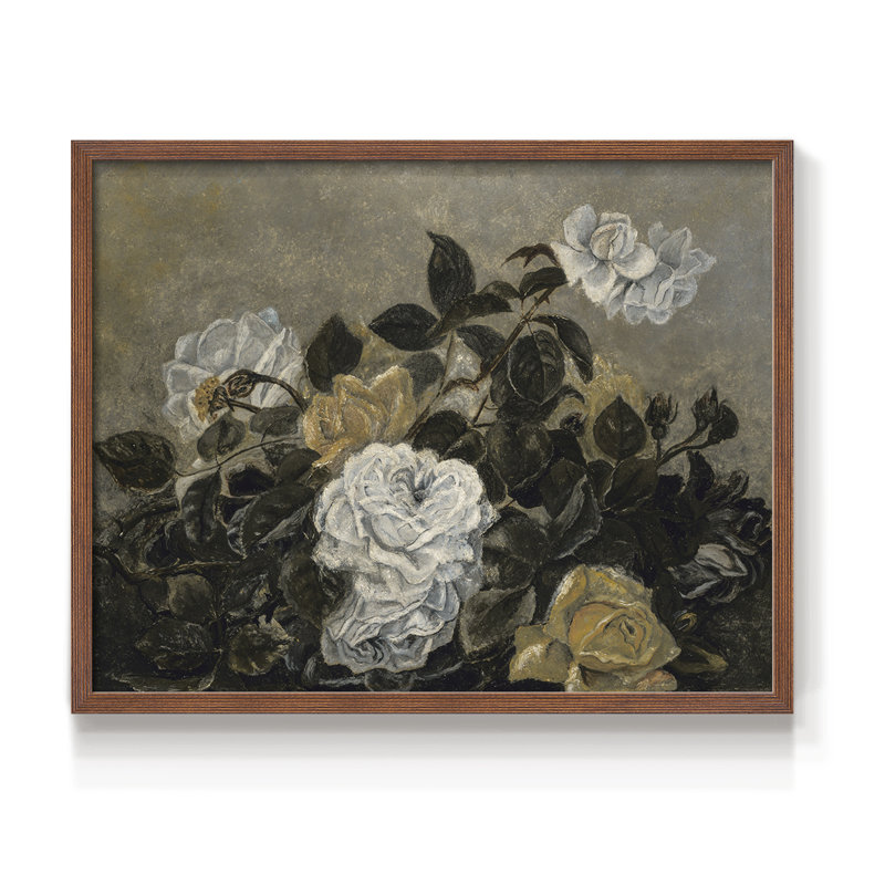 Motif floral rétro-XX - reproduction encadrée, Noyer, H 22 po x l 28 po
