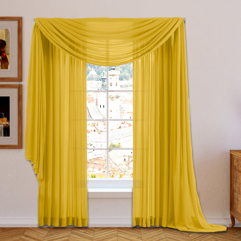 Daxin Sheer Voile Rod Pocket Curtain Panels, Bright Yellow, 54" W x 84" L