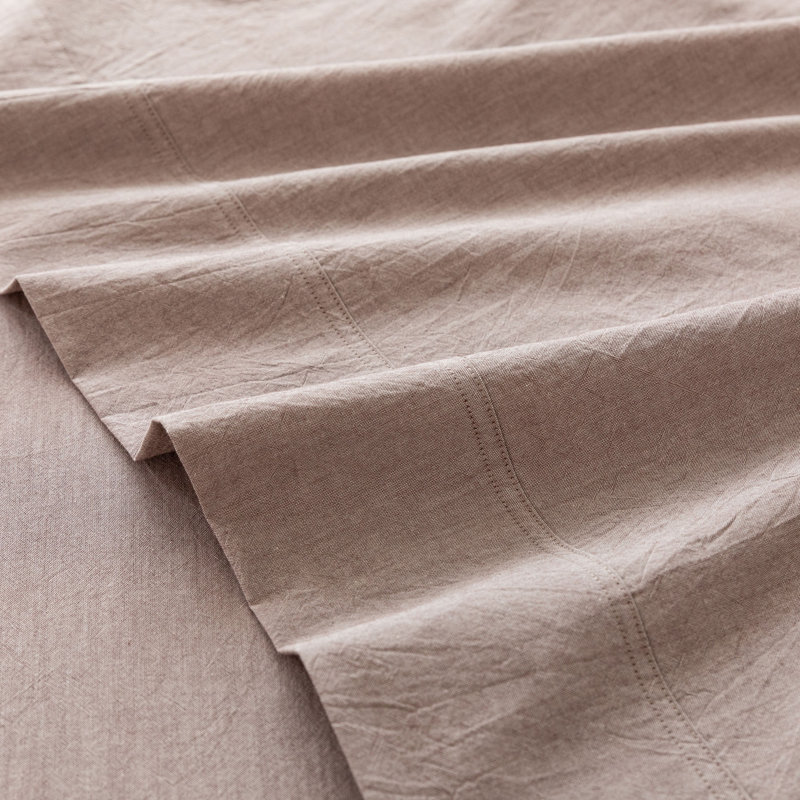 MooMee Flat Sheet 100% Washed Cotton Linen Like Textured Breathable Lightweight, King Flat Sheet, Mauve Brown