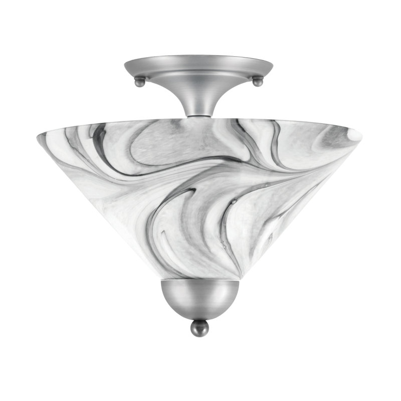 Magar Semi-Flush 2 Bulbs With 12" Glass, Brushed Nickel, Onyx