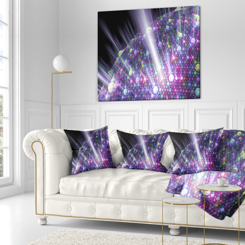 Planète de bulles solaires - coussin abstrait imprimé, 18 po x 18 po, Mauve