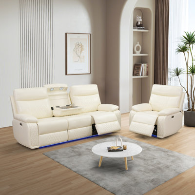 Ensemble de salon inclinable électrique blanc cassé 2 pièces Zaina