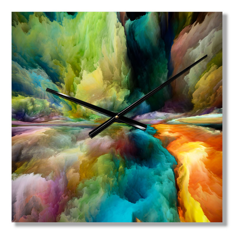 Horloge murale moderne avec dégradés colorés de montagnes et de nuages surréels, Moyen
