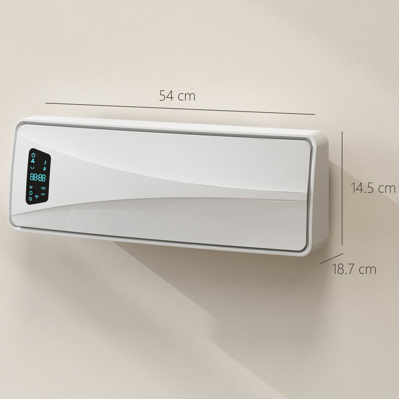 HOMCOM 220W 6824 BTU Electric Wall Mounted Space Heater with Adjustable Thermostat and with Digital Display, White
