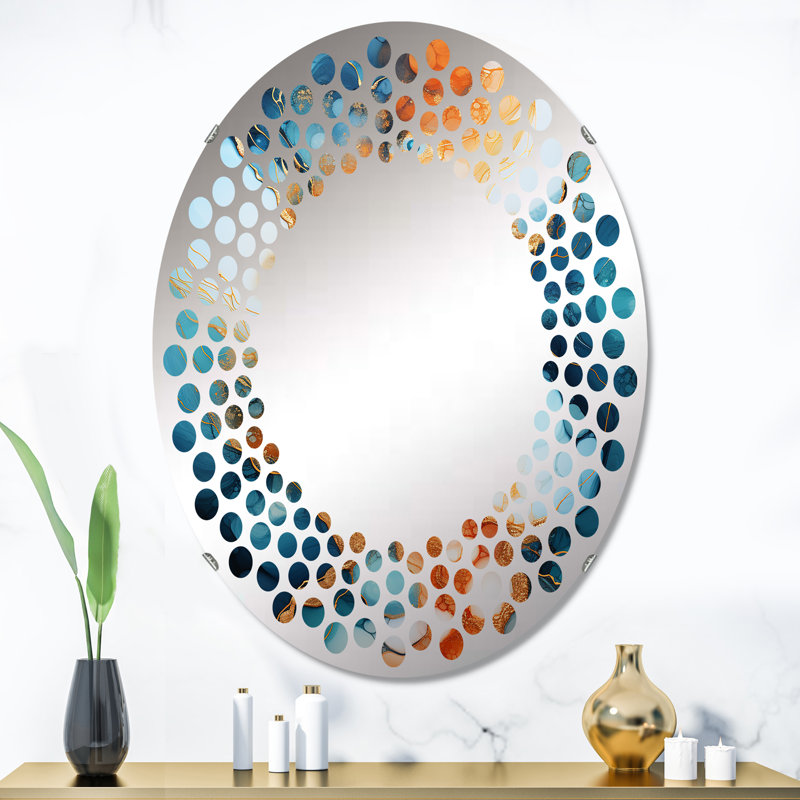 Art mural liquide bleu et brun Geyser - Miroir mural à pois - MIR113178 - Ovale, L 24 po x H 36 po