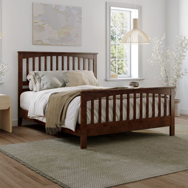 Camilla Low Profile Platform Bed with Matching Footboard, Queen, Walnut