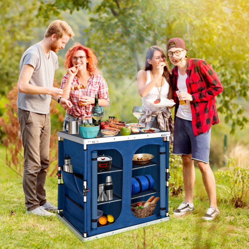 Rectangular Wood Metal Folding Outdoor Camping Table , 33.1'' in. W 19.7'' in. D, Blue
