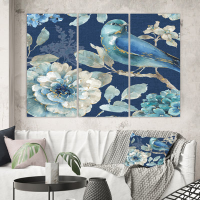 « indigold oiseau famille iii », reproduction d’image multi-pièces sur toile tendue campagne