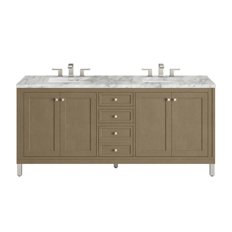 Chicago 72'' W Double Vanity, Walnut Whisper, Carrara White, 8" Widespread