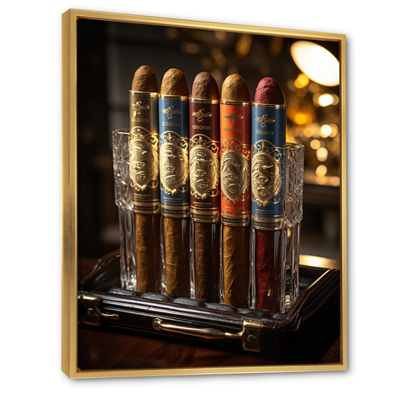 «Laella Cuban Cigars Golden I», art mural paysage de Cuba, H 44 po x l 34 po x P 1,5 po, Cadre flottant doré