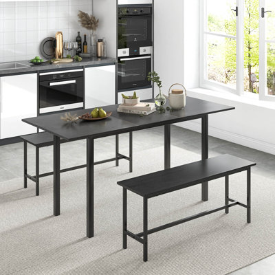17 Stories 3 Piece Dining Table Set For 4-6 63"kitchen Table With 2 Benches Metal Frame