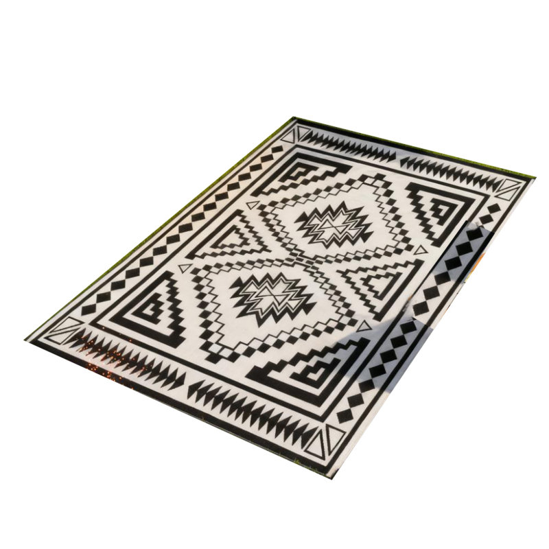 Tapis d'extérieur avec sac de transport 9 x 18 Lema, noir et blanc, Noir / blanc
