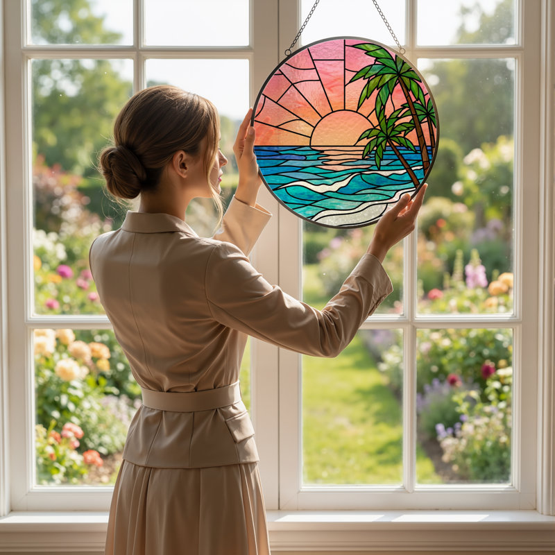 Vitrail 12 "H Sunset Beach, H 12 po x l 12 po