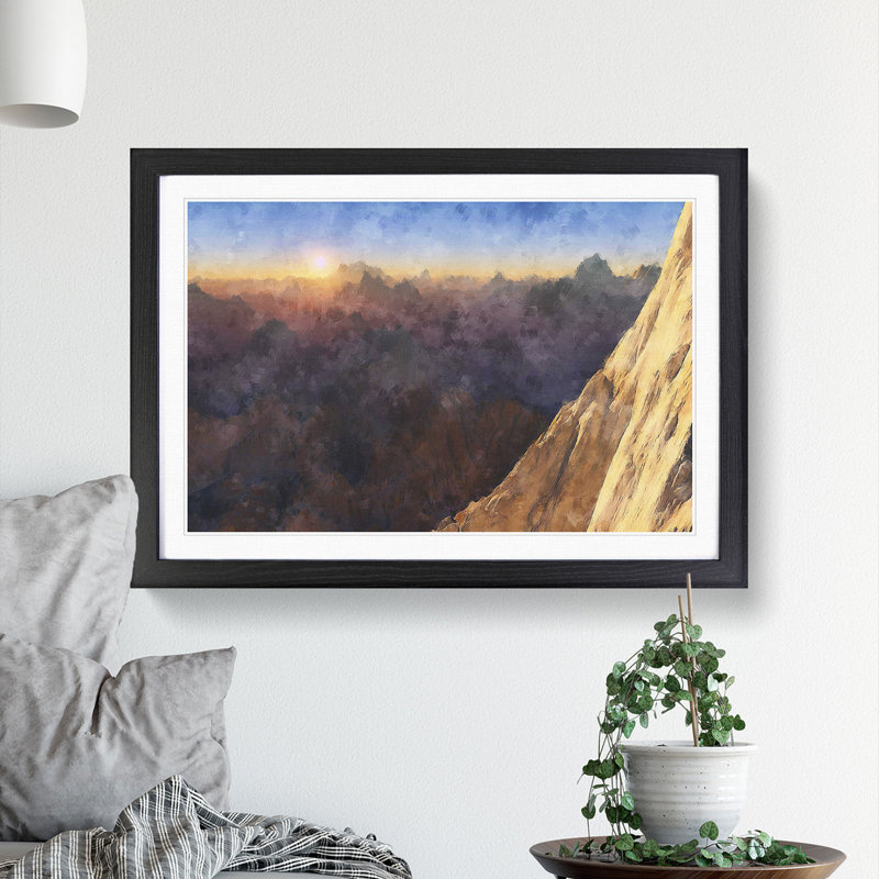 Mountain Sunrise - Picture Frame Painting, 27cm H x 36cm W x 2cm D, Black Framed