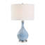  Lampe de table en céramique bleu chiné H 23,5 po avec abat-jour en lin rigide