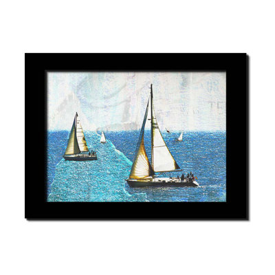 Sailboats in the Harbor by Hal Halli. Paper Print - Mounted & Framed with Clear Acrylic