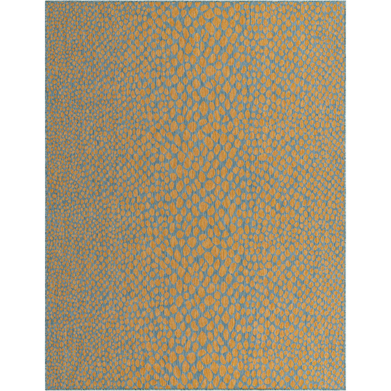 Outdoor Destiny Rug Teal-Yellow Color, Rectangle 7'10" x 10'