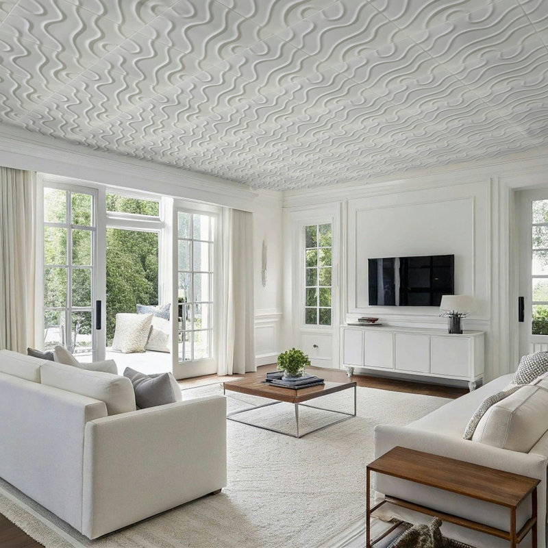 Art moderne - tuile de plafond à coller en mousse 1,6 pi x 1,6 pi, Or onyx