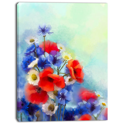 «Blue Cornflower and White Daisy», reproduction d'art sur toile tendue