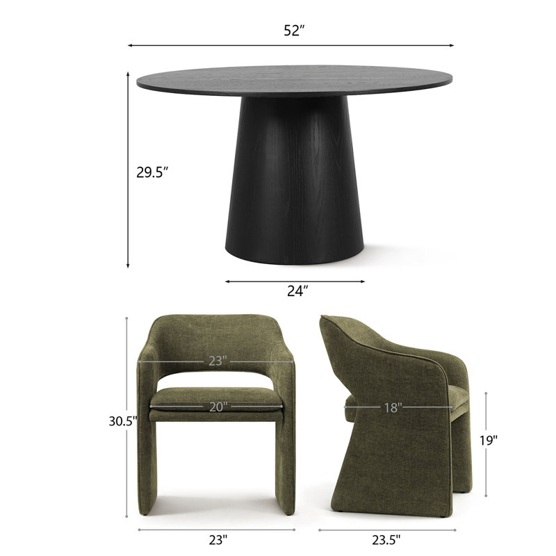 4 - Person Dining Table Sets With Round Table & 4 Upholstered Chairs, Olive Green, Black