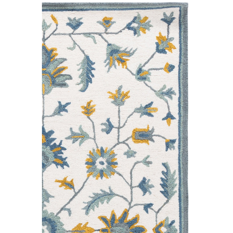 Metro Hand Tufted Wool/Cotton Oriental Rug in Green/Ivory/Blue, Runner 2'3" x 9'