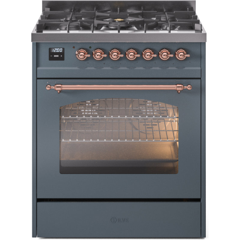 Cuisinière à double combustible ILVE Nostalgie II Series 30 po avec 5 brûleurs scellés (propane liquide, porte vitrée)